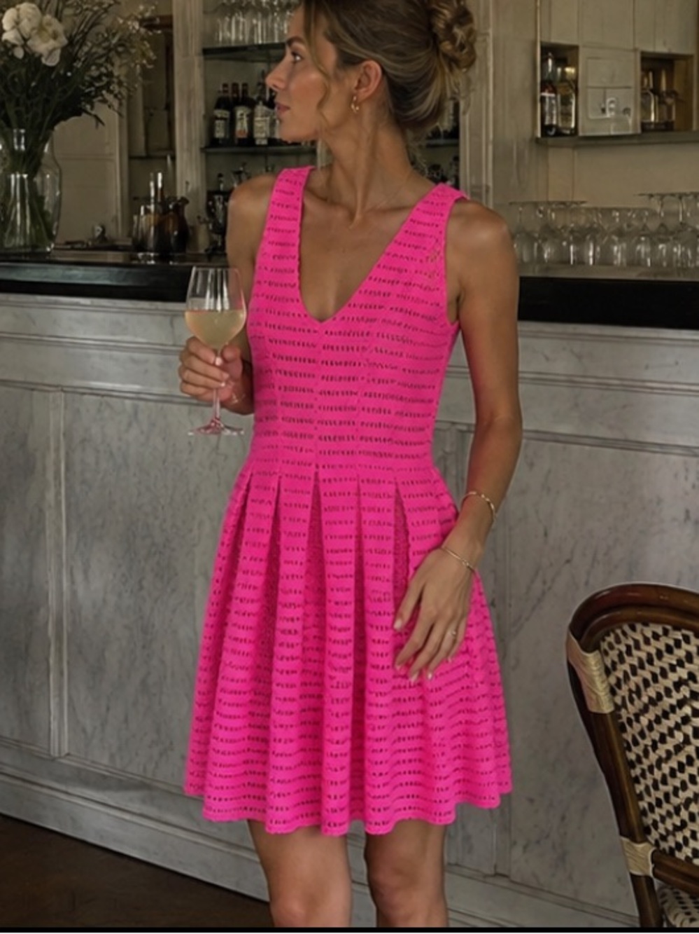 NWT AQUA Fuchsia Striped Mesh Lace Dress